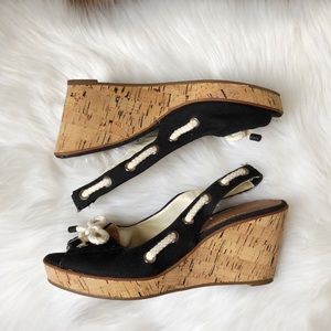 Sperry Southport Slingback Peep Toe Cork Wedges
